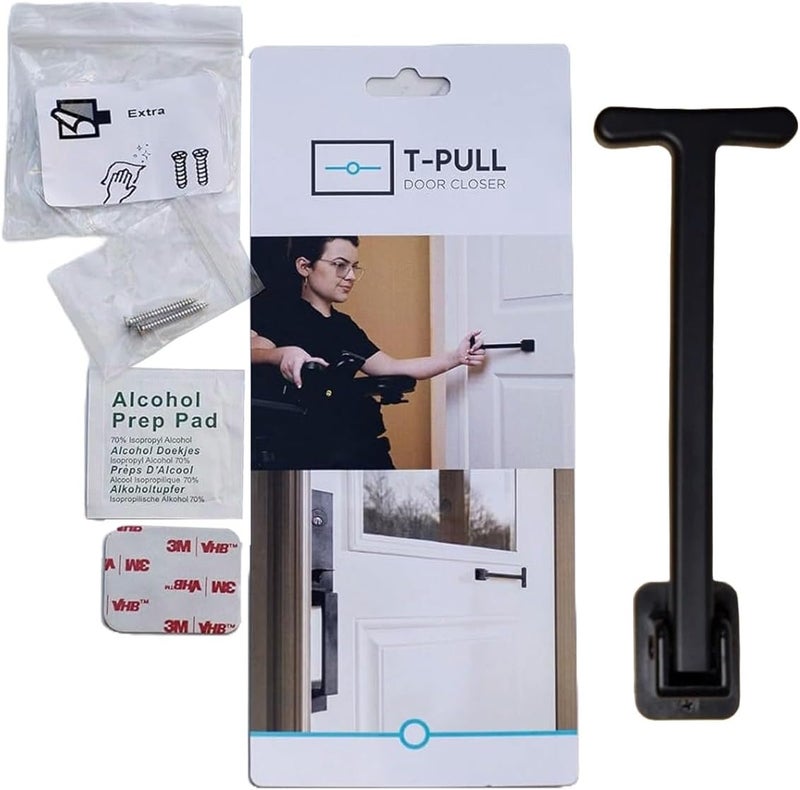 T-PULL Manual Door Closer for Wheelchair Users - Canadian Made Accessibility Aid - Swivel Design for Interior/Exterior Doors (Black ABS) - Image 1
